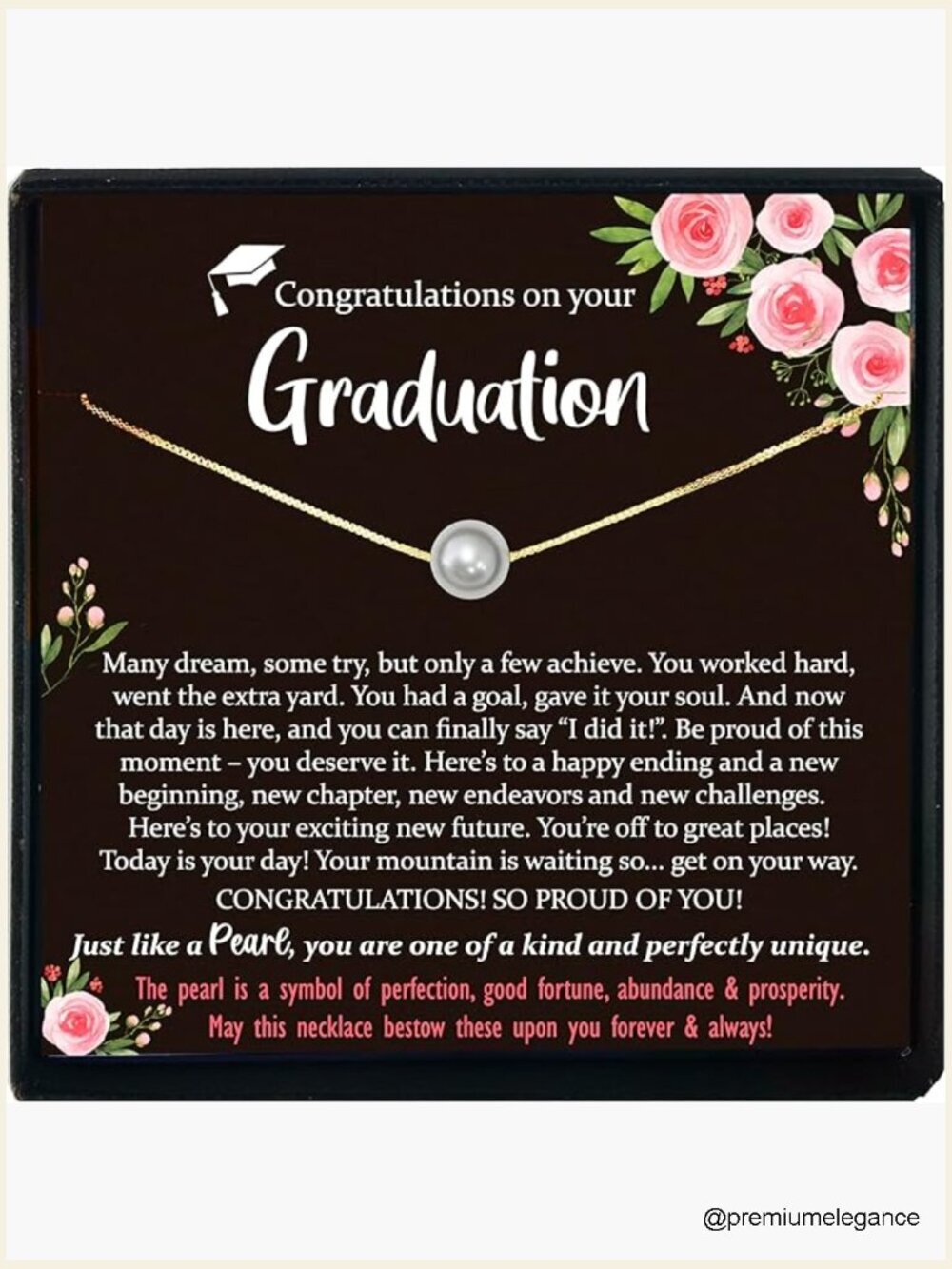 Floating Pearl Necklace with Poem Card, Adjustable 14K Gold-Filled, Graduation